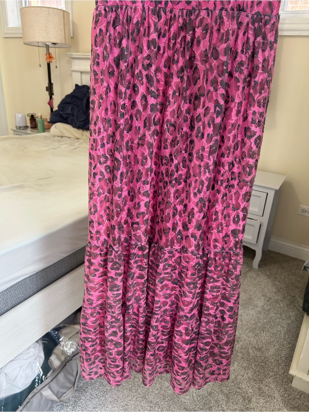 Betsey Johnson pink gray lace corset Wild N Out leopard midi dress size 4 - Picture 6 of 10